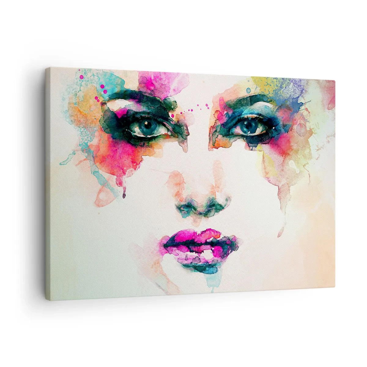 Tablou pe pânză Canvas - Portret abstract al unei femei în culori intense - 70x50cm - Portret pictat cu un curcubeu - Decorațiune modernă pentru perete pentru living și dormitor ARTTOR