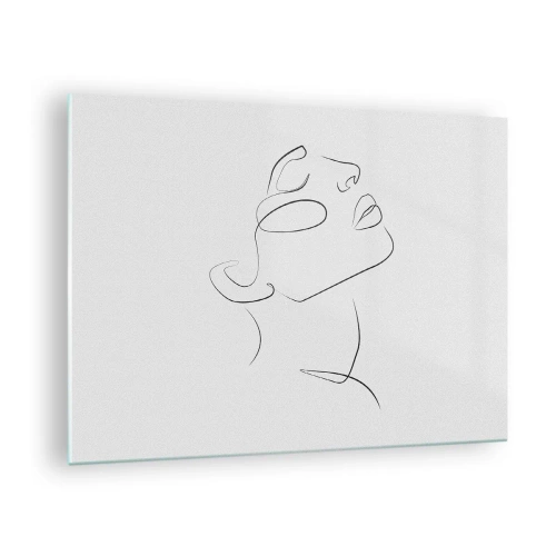 Tablou pe sticlă - Schiță de contur a feței unei femei întoarse în sus - 70x50cm - Meandrele unui vis - Decorațiune modernă pentru perete pentru living și dormitor ARTTOR
