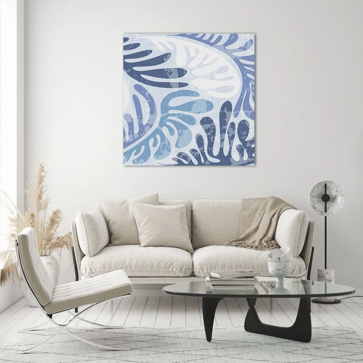 Tablou pe sticlă - Ferigi albastre - 50x50 cm