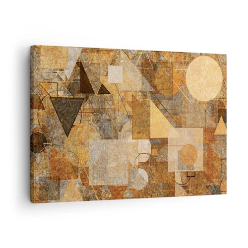 Tablou pe pânză Canvas - Figuri geometrice abstracte în nuanțe calde - 70x50cm - Studiu cubist de bronz - Decorațiune modernă pentru perete pentru living și dormitor ARTTOR