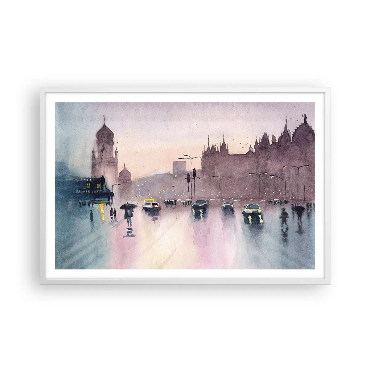 Poster în ramă albă - Într-o ceață ploioasă - 91x61 cm