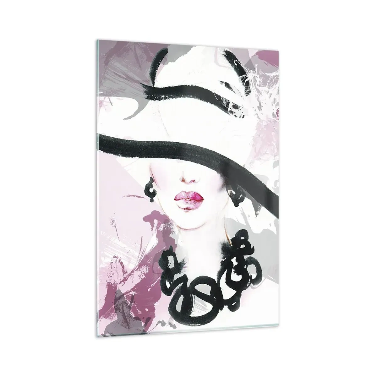 Tablou pe sticlă - Studiu unei dame în negru și roz - 80x120 cm