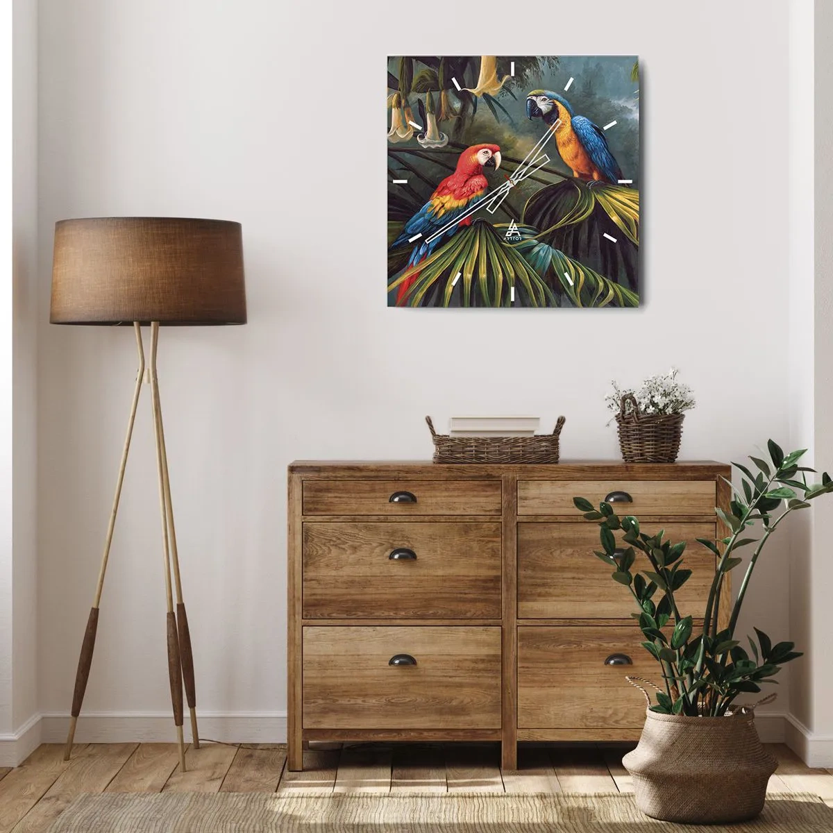 Ceas de perete - Ceas pe sticlă - Romantismul la tropice - 40x40 cm