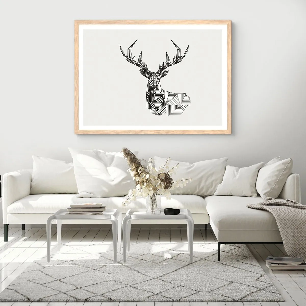 Poster în ramă de stejar deschis - Cerb în stil cubist - 70x50 cm