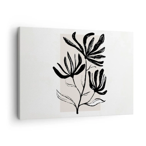 Tablou pe pânză Canvas - Motiv floral minimalist alb-negru - 70x50cm - Schiță pentru ierbar - Decorațiune modernă pentru perete pentru living și dormitor ARTTOR