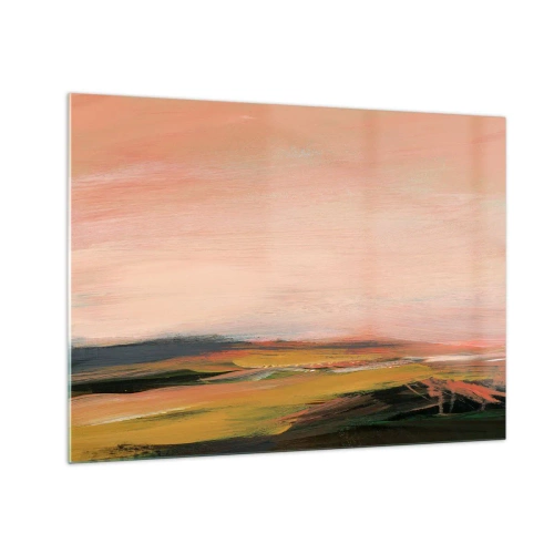 Tablou pe sticlă - Un peisaj abstract în nuanțe de roz și verde închis. - 70x50cm - Tonalitatea de roz - Decorațiune modernă pentru perete pentru living și dormitor ARTTOR