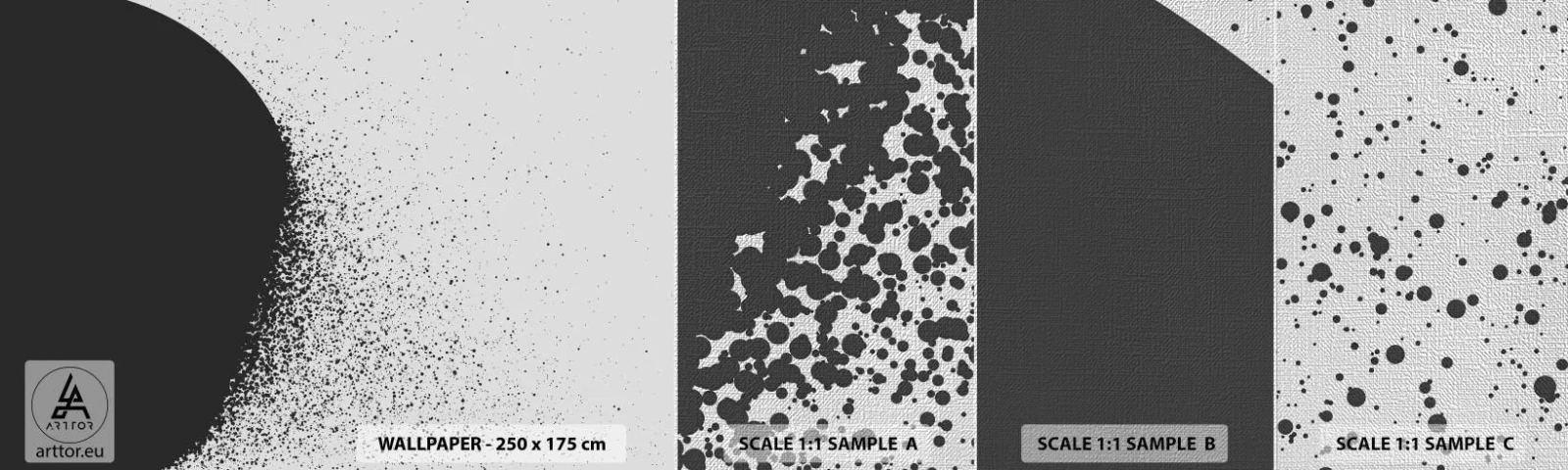Mostră tapet Premium Canvas - Mișcarea particulelor - Abstracția, alb-negru, Grafică - 100x30 cm