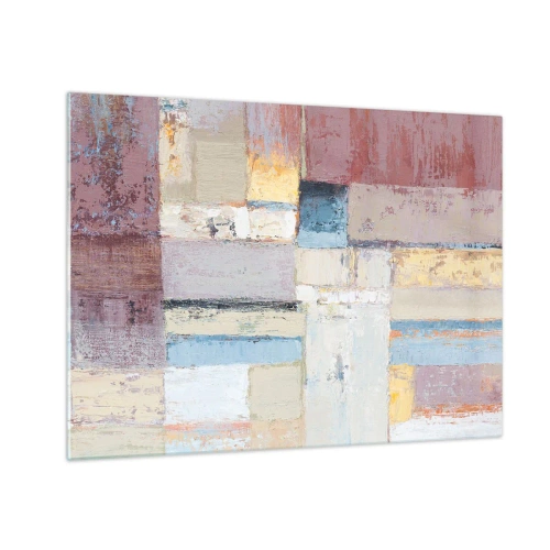 Tablou pe sticlă - Compoziție geometrică abstractă în culori pastelate - 70x50cm - Liniștea geometriei - Decorațiune modernă pentru perete pentru living și dormitor ARTTOR