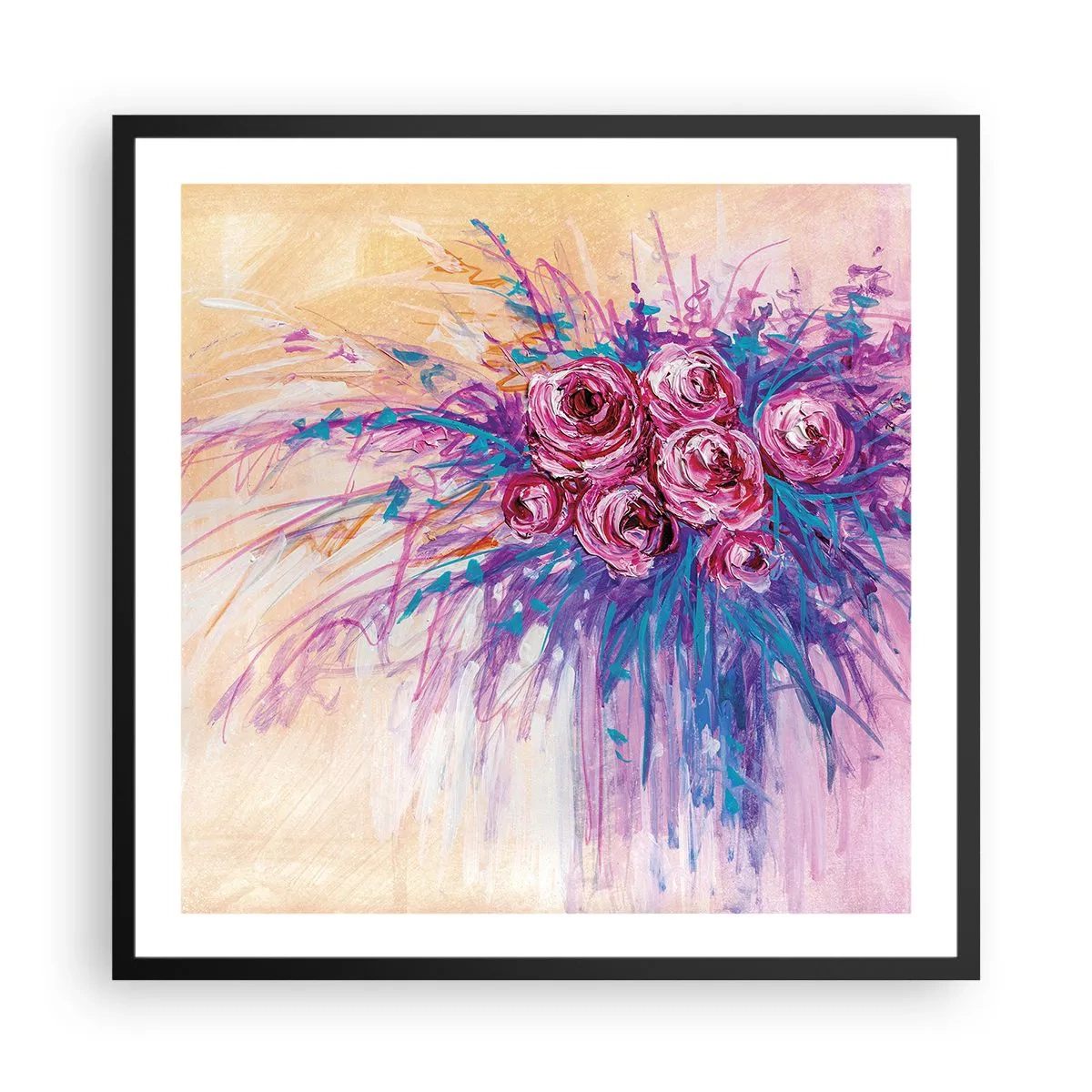 Poster în ramă neagră - Fântână de trandafiri - 60x60 cm