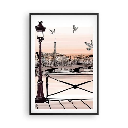 Poster în ramă neagră - Deasupra acoperișurilor Parisului - 61x91 cm