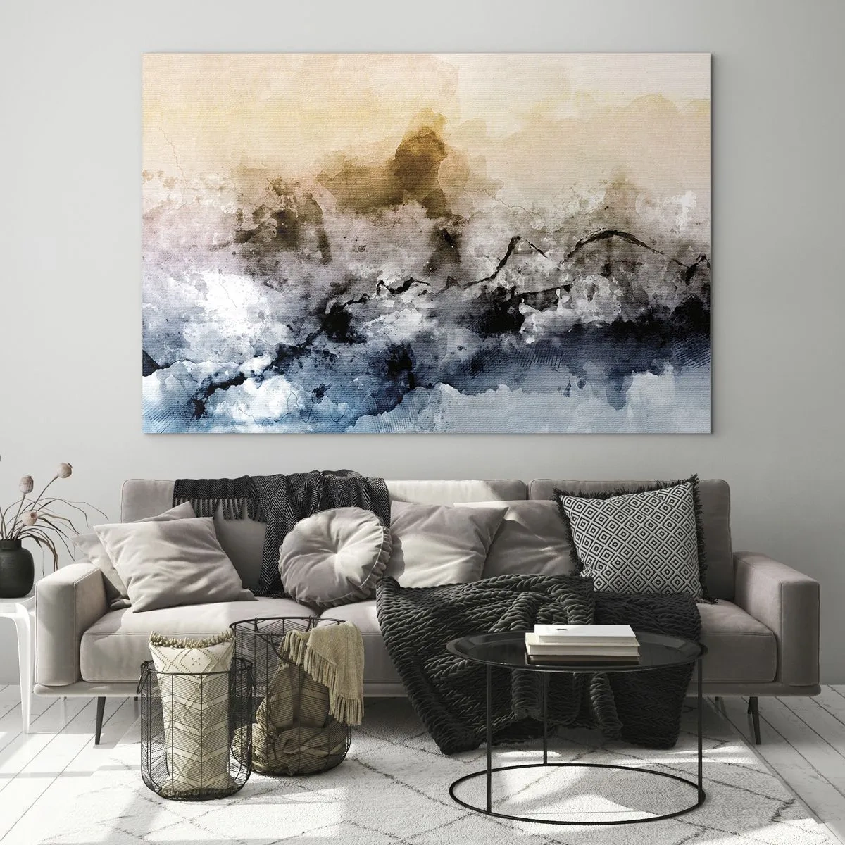 Tablou pe sticlă - Peisaj abstract în nuanțe pastelate cu ceață - 70x50cm - Scufundate într-un vârtej de ceață - Decorațiune modernă pentru perete pentru living și dormitor ARTTOR