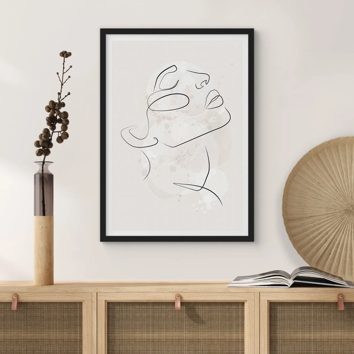 Poster în ramă neagră - Portret facial minimalist într-un stil liniar - 50x70cm - Schiță de vis - Decorațiune modernă pentru perete pentru living și dormitor ARTTOR