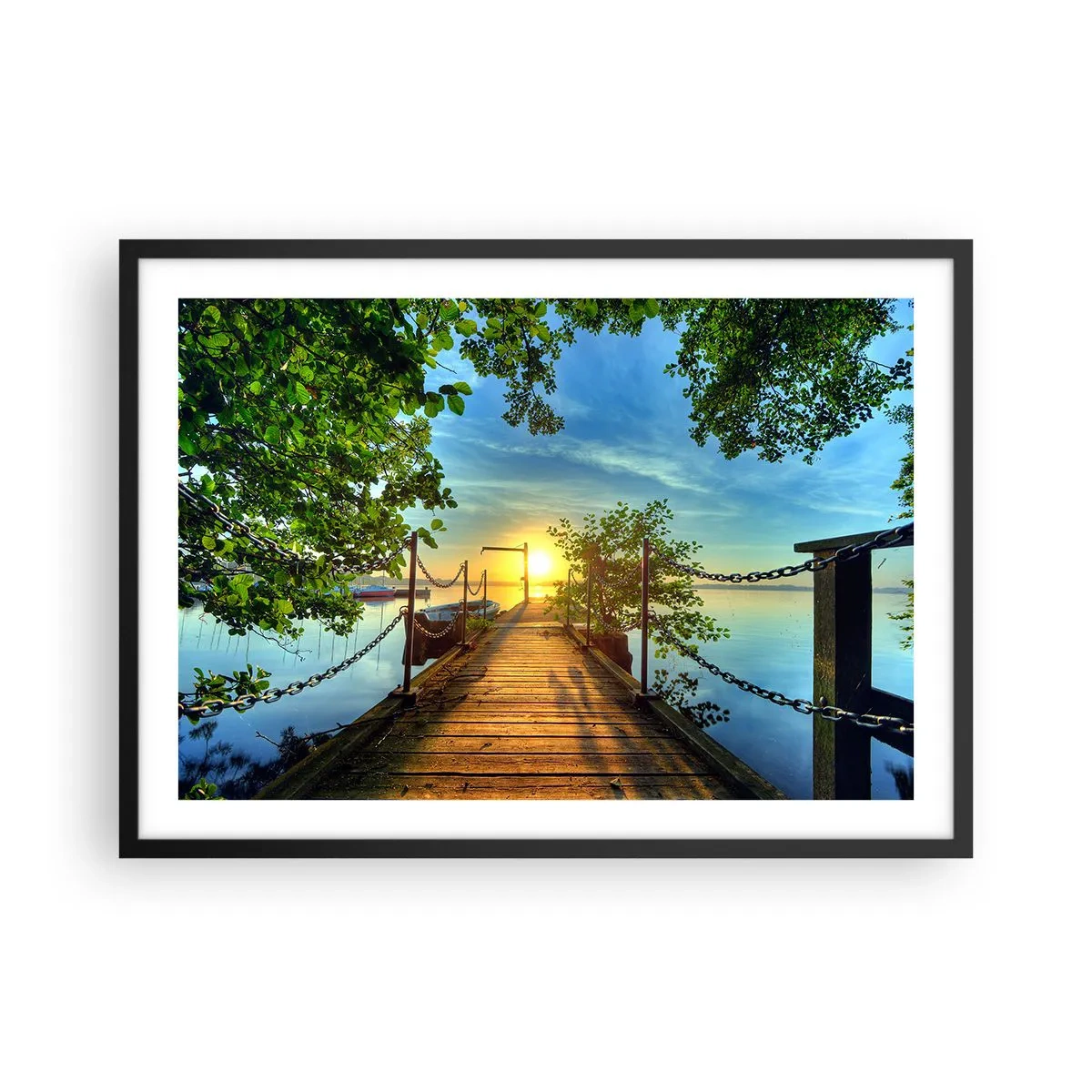Poster în ramă neagră - Apusul la malul apei - 70x50 cm