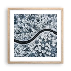 Poster în ramă de stejar deschis - Prin pădurea de iarnă - 40x40 cm