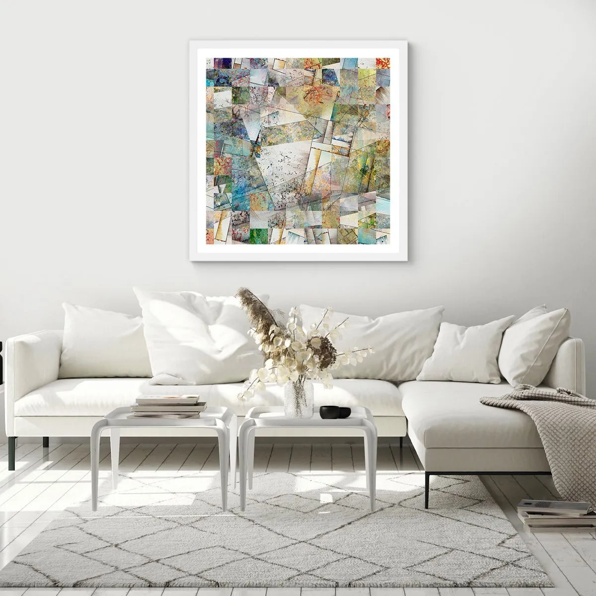 Poster în ramă albă - Remaniere geometrică - 40x40 cm
