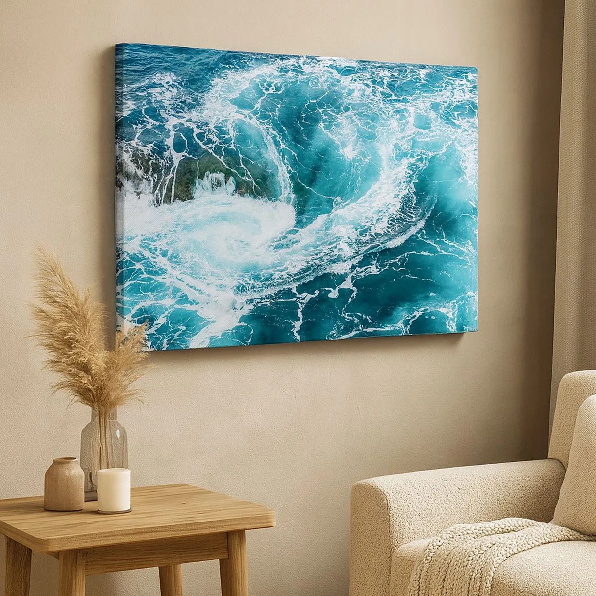Tablou pe pânză Canvas - Vârtej dinamic al oceanului - 70x50cm - Poarta spre interiorul Pământului - Decorațiune modernă pentru perete pentru living și dormitor ARTTOR