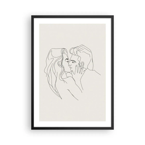 Poster în ramă neagră - Un desen minimalist al unui cuplu îndrăgostit, în linii delicate. - 50x70cm - Încurcați în sentimente - Decorațiune modernă pentru perete pentru living și dormitor ARTTOR