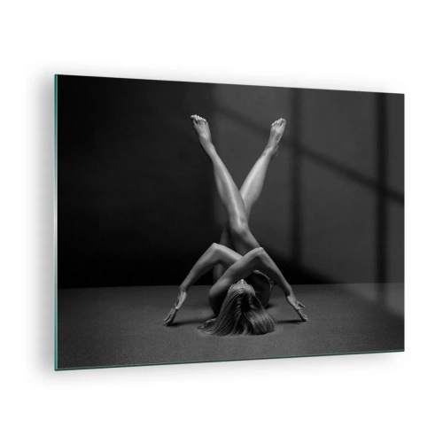 Tablou pe sticlă - Nud feminin într-o compoziție corporală geometrică - 70x50cm - Geometria nudității - Decorațiune modernă pentru perete pentru living și dormitor ARTTOR