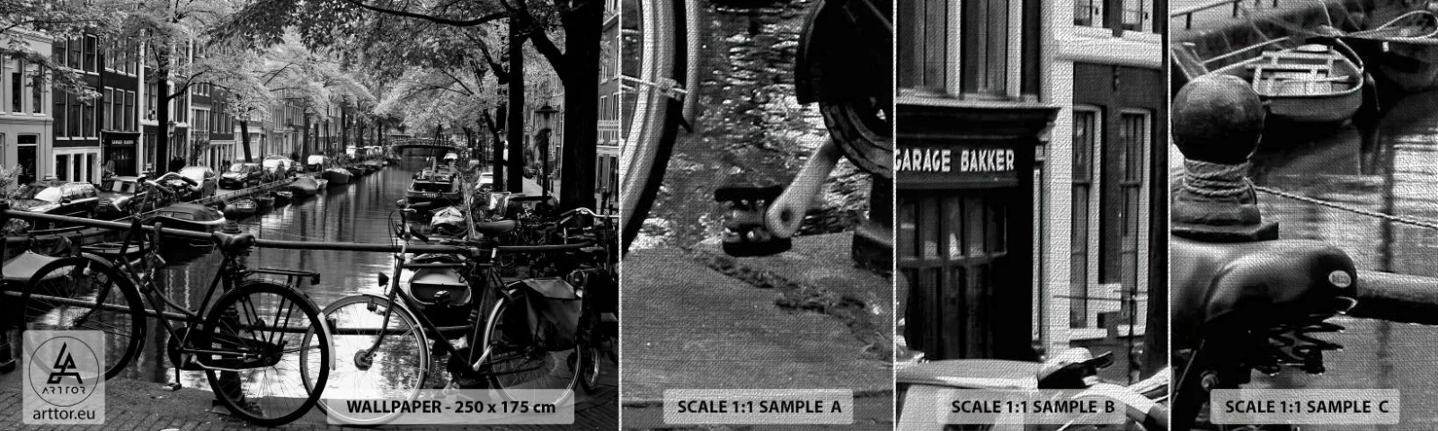 Mostră tapet Premium Canvas - O perspectivă foarte olandeză - Amsterdam, Bicicleta, Arhitectură - 100x30 cm