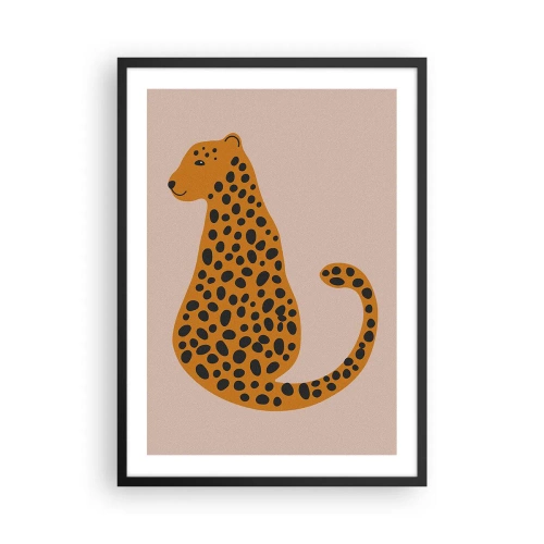 Poster în ramă neagră - Ghepard minimalist pe fundal bej - 50x70cm - Modelul leopard este tot timpul la modă - Decorațiune modernă pentru perete pentru living și dormitor ARTTOR