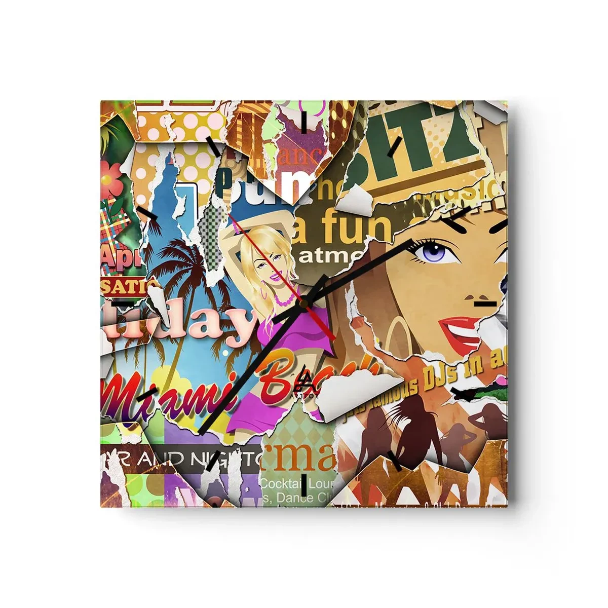 Ceas de perete - Ceas pe sticlă - Flashback-uri de vacanță - 40x40 cm