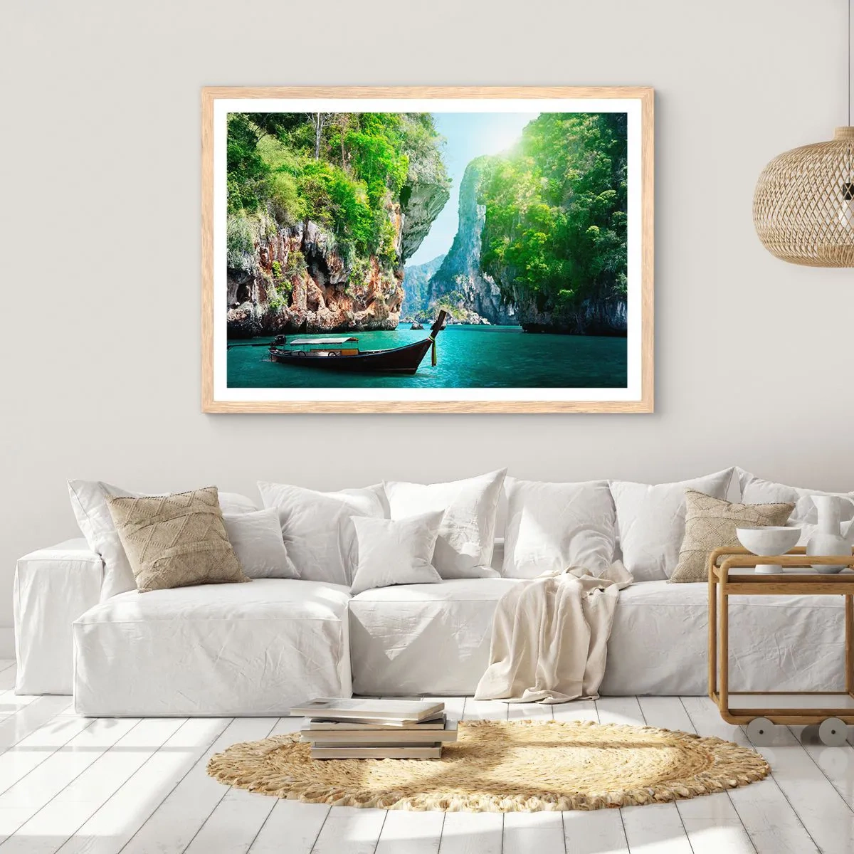 Poster în ramă de stejar deschis - Invitație la o călătorie exotică - 100x70 cm