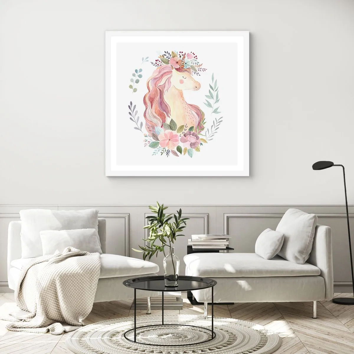 Poster în ramă albă - O invitație în lumea basmelor - 60x60 cm