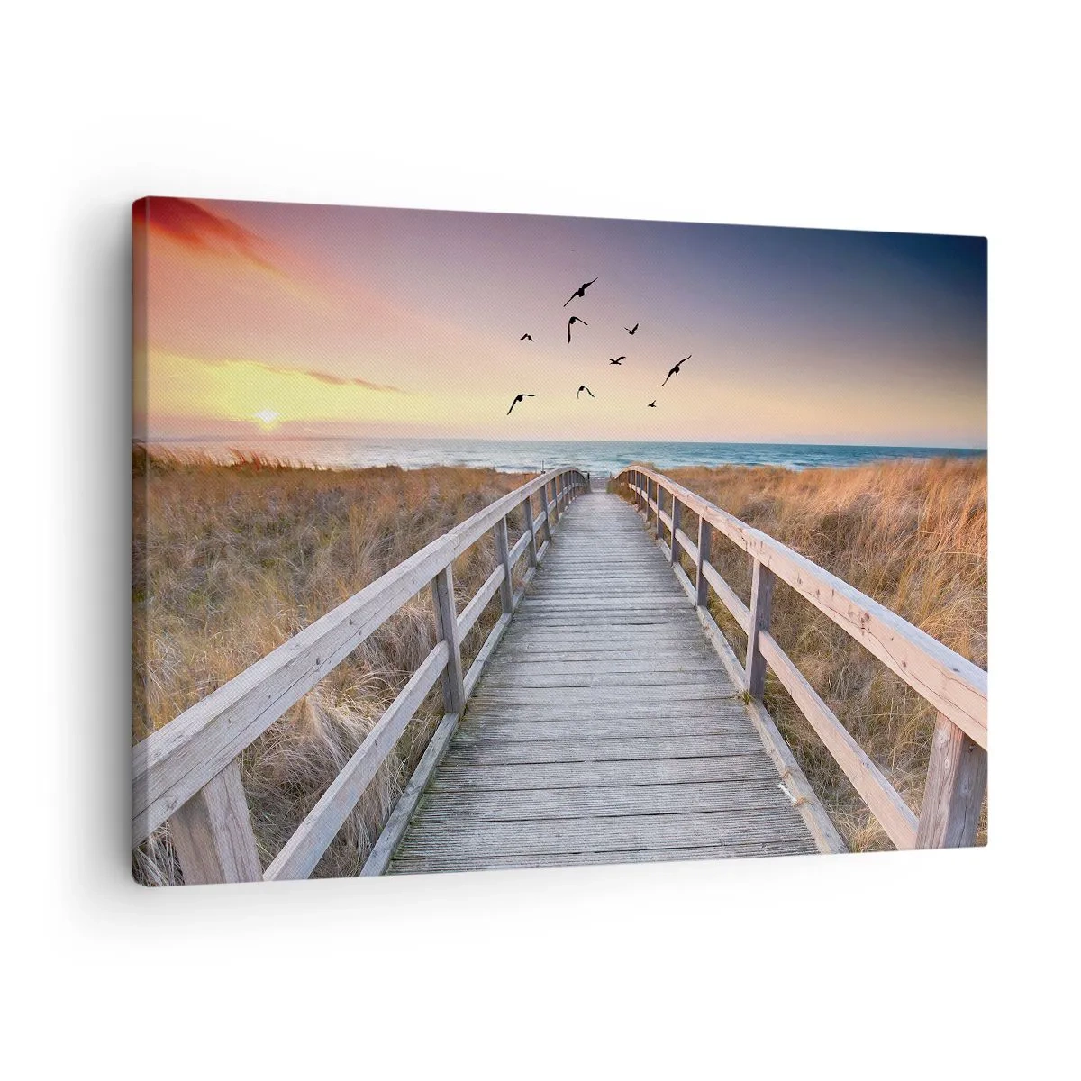 Tablou pe pânză Canvas - Debarcader din lemn care duce la plajă la apus - 70x50cm - Spațiul pentru a zbura - Decorațiune modernă pentru perete pentru living și dormitor ARTTOR