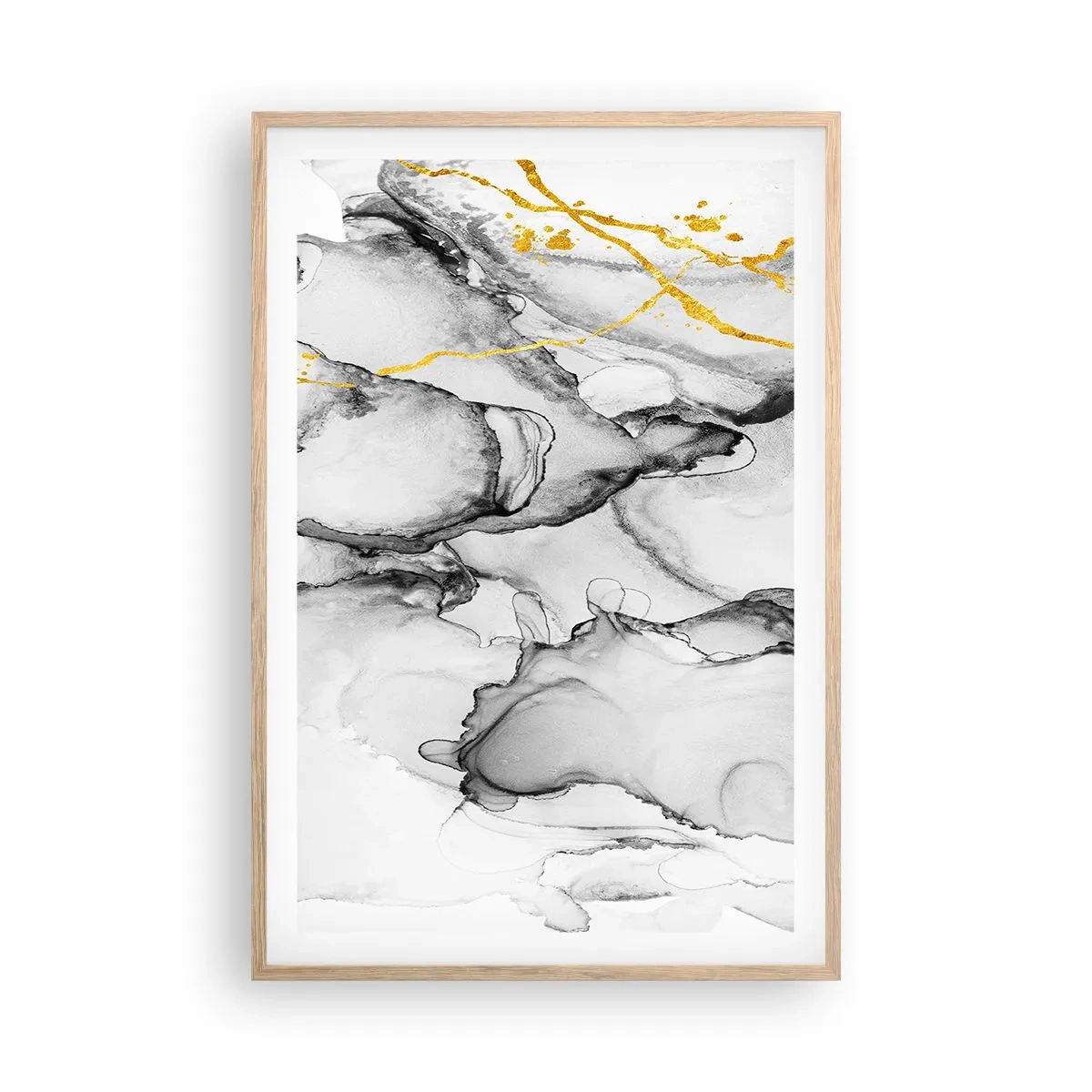 Poster în ramă de stejar deschis - Compoziție cu motiv auriu - 61x91 cm