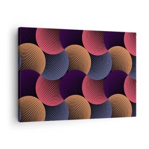 Tablou pe pânză Canvas - Cercuri geometrice în nuanțe de roz, violet și auriu - 70x50cm - Într-un ritm de cerc - Decorațiune modernă pentru perete pentru living și dormitor ARTTOR
