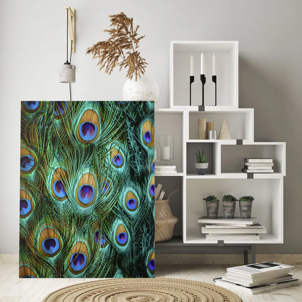 Tablou pe sticlă - O privire cu ochi de păun - 70x100 cm