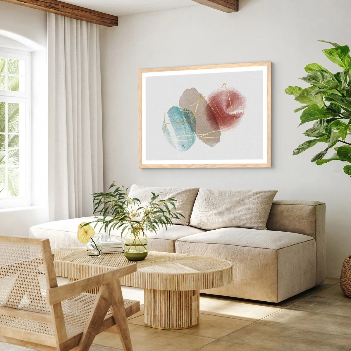 Poster în ramă de stejar deschis - Mărgele de spațiu - 100x70 cm