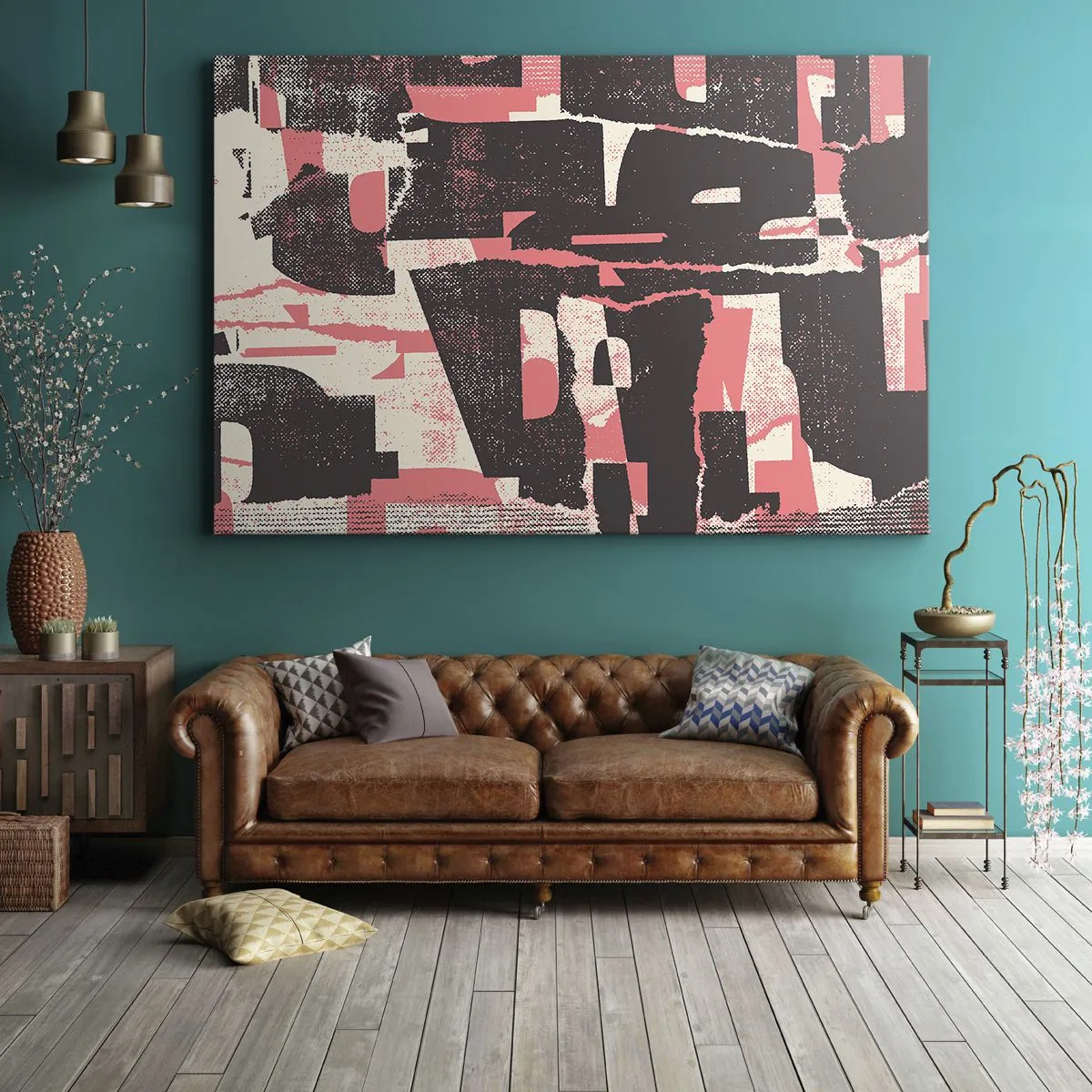 Tablou pe pânză Canvas - O compoziție abstractă în nuanțe de roz și maro. - 70x50cm - Toată această agitație - Decorațiune modernă pentru perete pentru living și dormitor ARTTOR