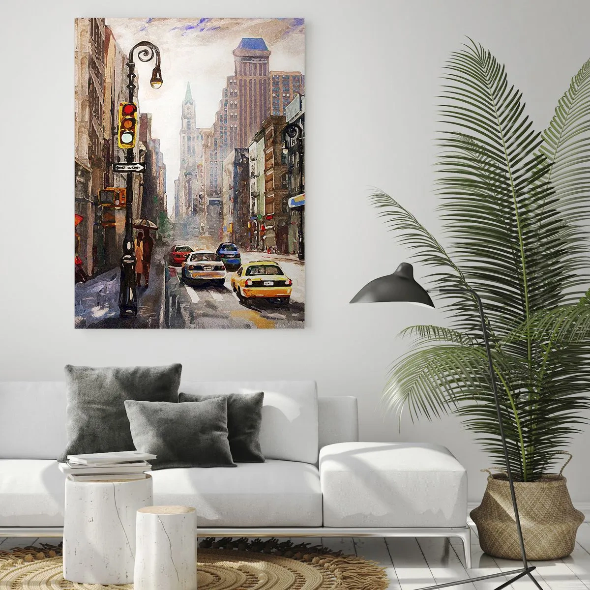 Tablou pe sticlă - New York - plin de culoare și în ploaie - 80x120 cm