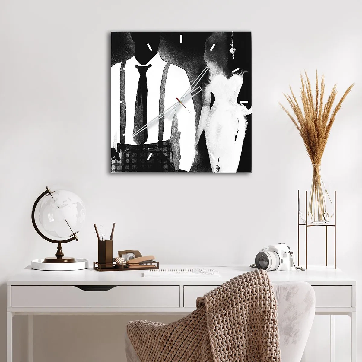 Ceas de perete - Ceas pe sticlă - Într-o atmosferă noir - 30x30 cm