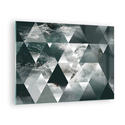 Tablou pe sticlă - Compoziție abstractă de triunghiuri cu motiv de undă de apă - 70x50cm - O perspectivă de cristal - Decorațiune modernă pentru perete pentru living și dormitor ARTTOR
