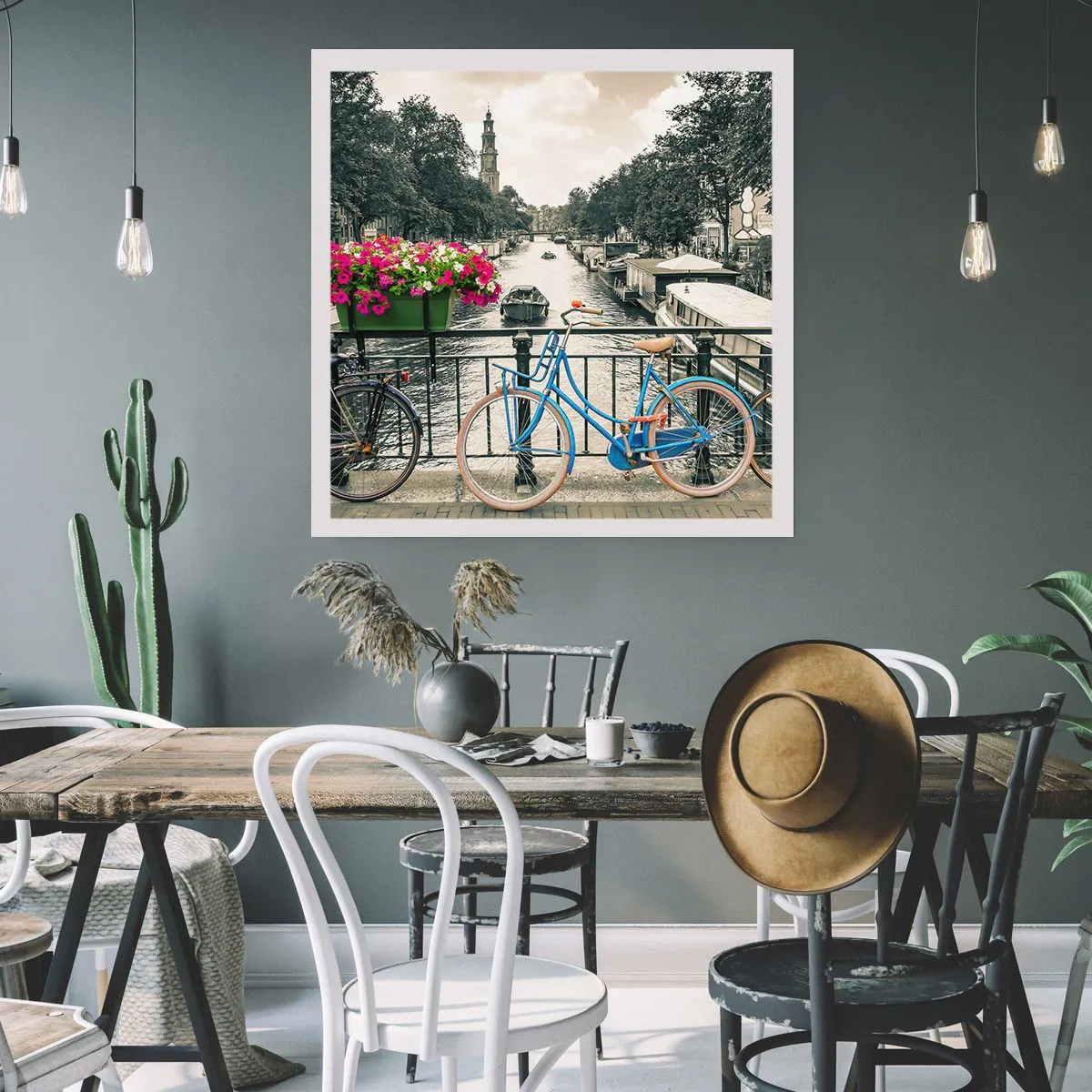 Poster - Culorile unui canal din Amsterdam - 60x60 cm