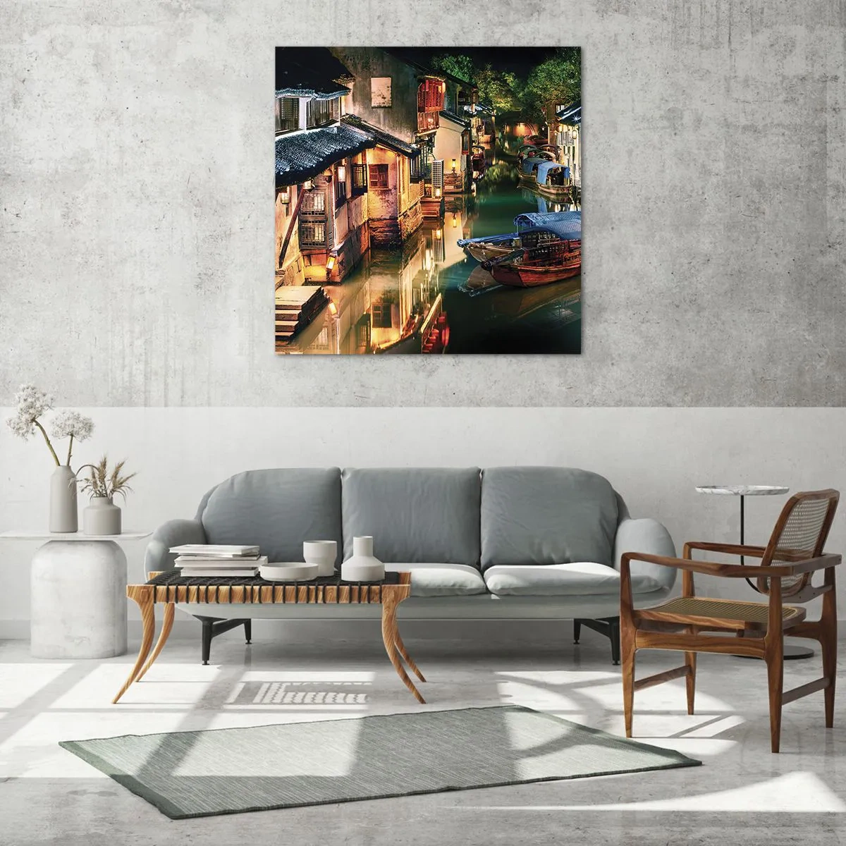 Tablou pe sticlă - O seară pe o stradă chinezească - 50x50 cm