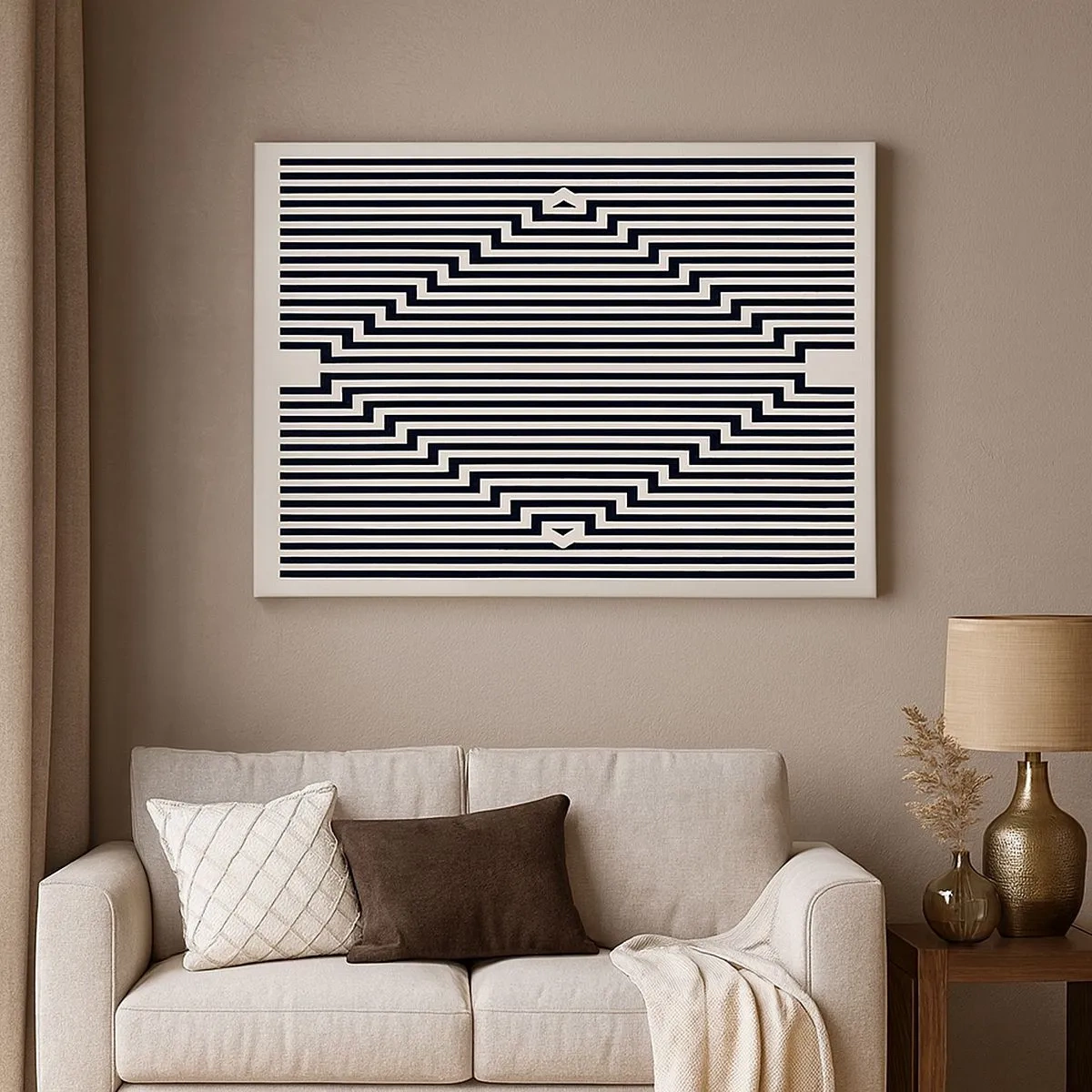 Tablou pe pânză Canvas - Linii albe și negre care creează un efect de iluzie geometrică - 70x50cm - Iluzie geometrică - Decorațiune modernă pentru perete pentru living și dormitor ARTTOR