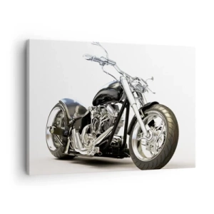 Tablou pe pânză Canvas - Motocicletă neagră elegantă pe fundal alb - 70x50cm - Putere cu caracter - Decorațiune modernă pentru perete pentru living și dormitor ARTTOR