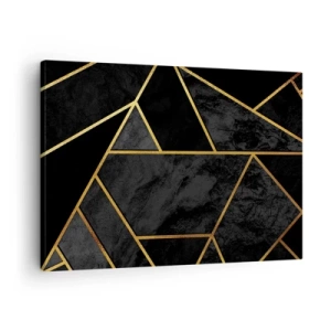 Tablou pe pânză Canvas - Model geometric auriu pe fundal negru - 70x50cm - Întuneric și lumină - Decorațiune modernă pentru perete pentru living și dormitor ARTTOR