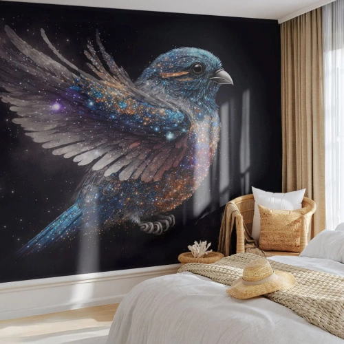 Tapet Premium Sand - Vrăbiuța de diamant - Pasăre, Magie, Cosmos - 100x70 cm
