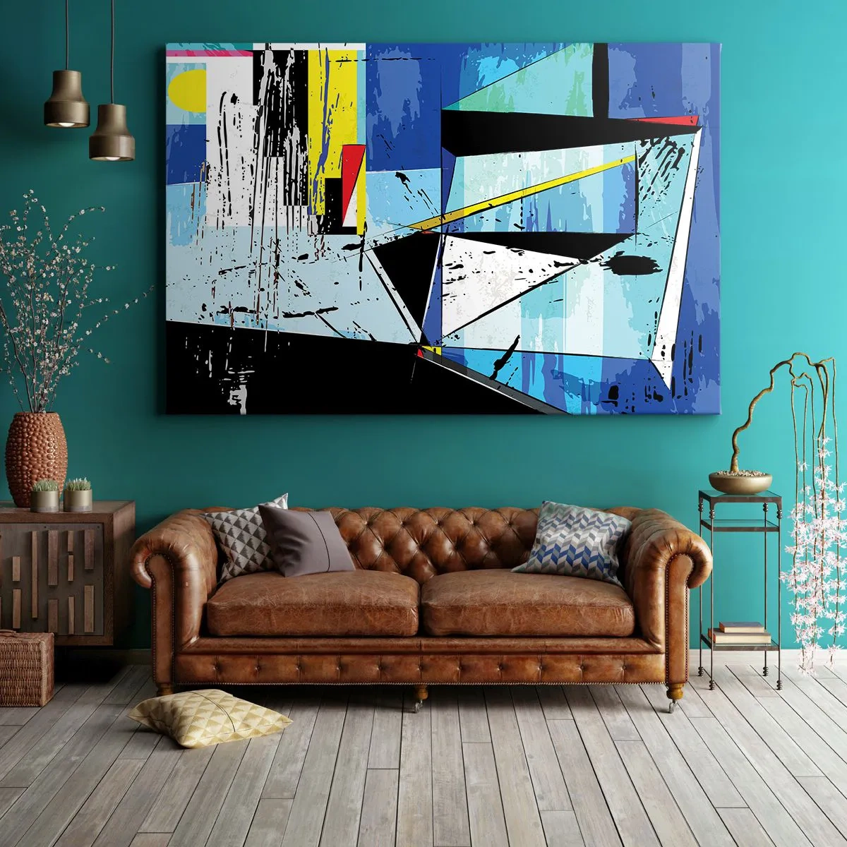 Tablou pe pânză Canvas - Compoziție geometrică abstractă în culori vii - 70x50cm - Privind lumea dintr-un unghi... - Decorațiune modernă pentru perete pentru living și dormitor ARTTOR