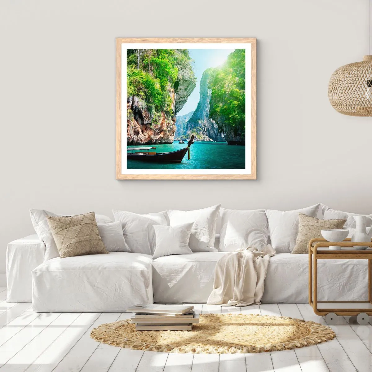 Poster în ramă de stejar deschis - Invitație la o călătorie exotică - 30x30 cm