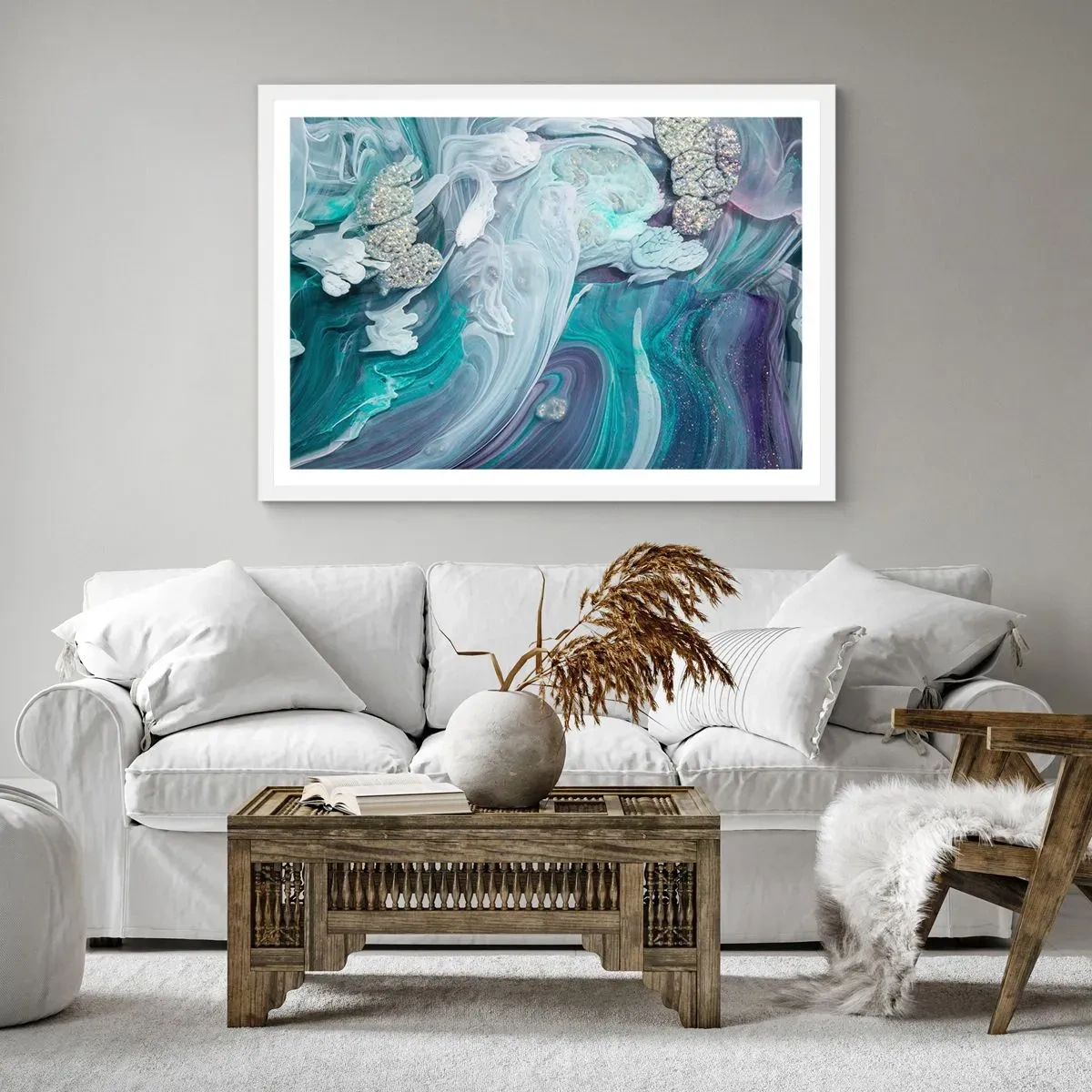 Poster în ramă albă - Râuri de albastru - 50x40 cm