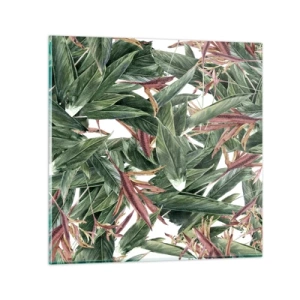 Tablou pe sticlă - Tufișuri de smarald și liliac - 30x30 cm