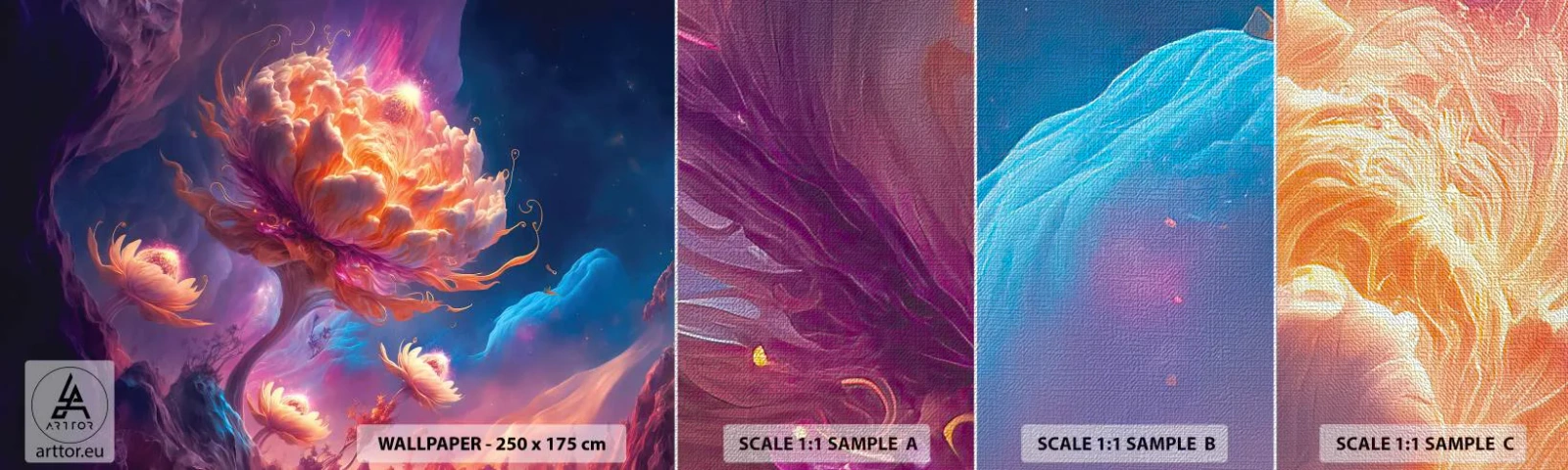 Mostră tapet Premium Canvas - O altă lume - Fantastic, Teren, Flori - 100x30 cm