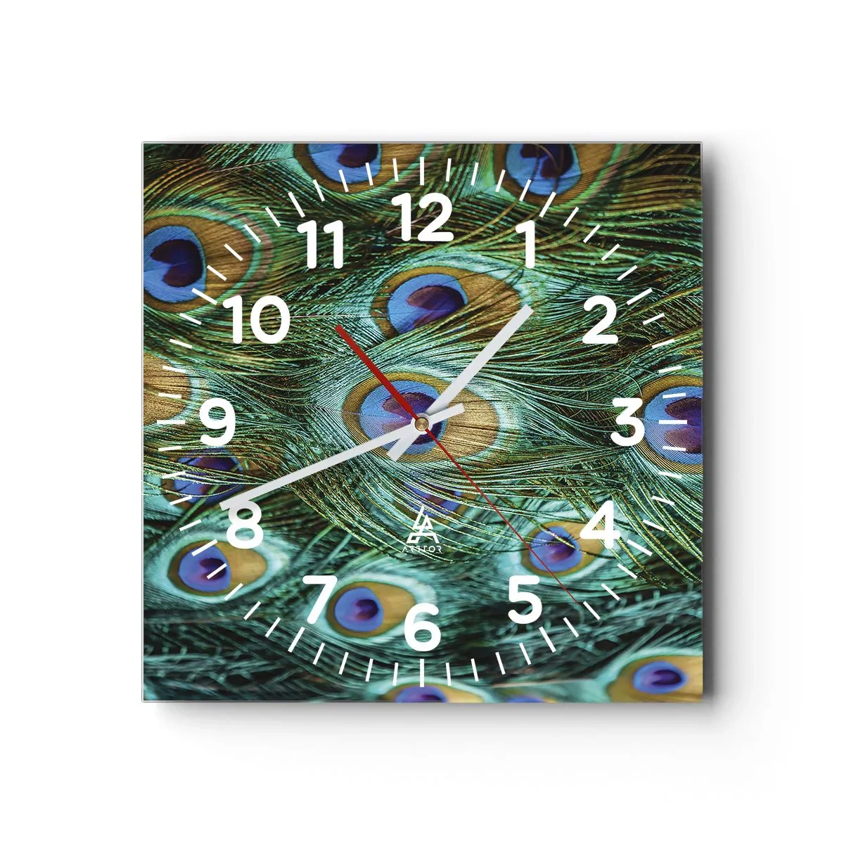 Ceas de perete - Ceas pe sticlă - O privire cu ochi de păun - 30x30 cm