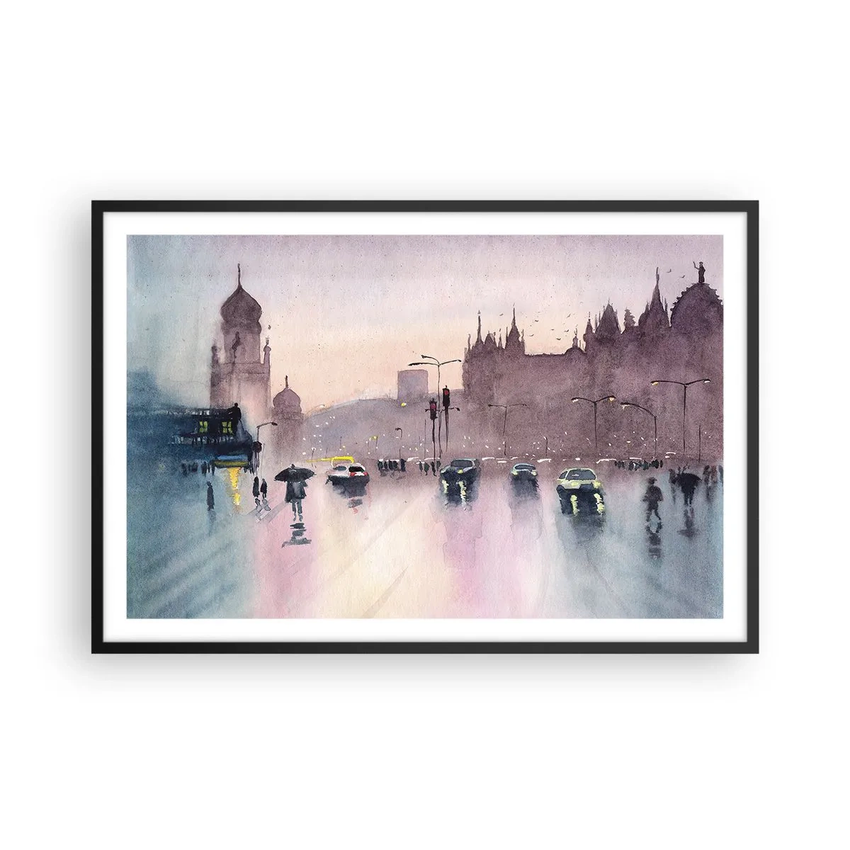 Poster în ramă neagră - Într-o ceață ploioasă - 91x61 cm