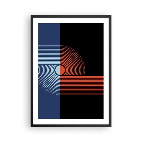 Poster în ramă neagră - Compoziție geometrică cu linii în albastru marin și portocaliu. - 50x70cm - Într-o îmbrăţişare geometrică - Decorațiune modernă pentru perete pentru living și dormitor ARTTOR